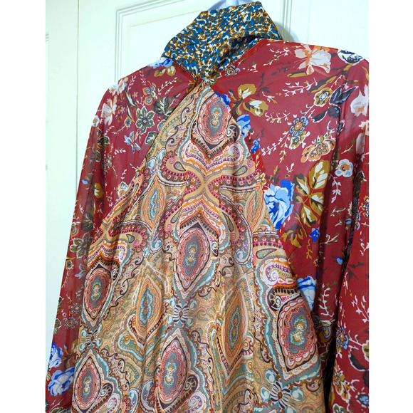 Umgee Sheer Long Paisley Floral Boho Kimono in Berry Mix Plus Size XL/1XL - Picture 13 of 16